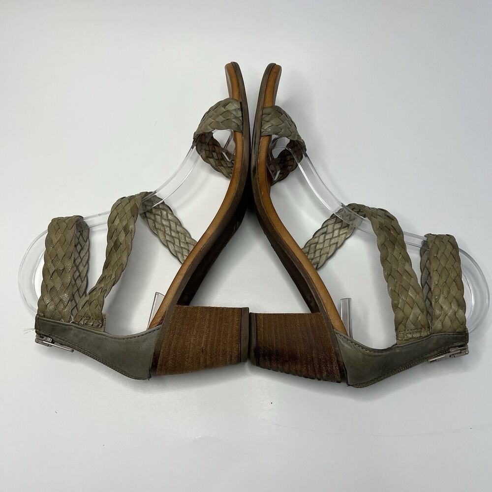 Sundance Sandal Women's US 7.5 -8 Green Brown Strappy Woven Leather Heel Shoes - Picture 9 of 16